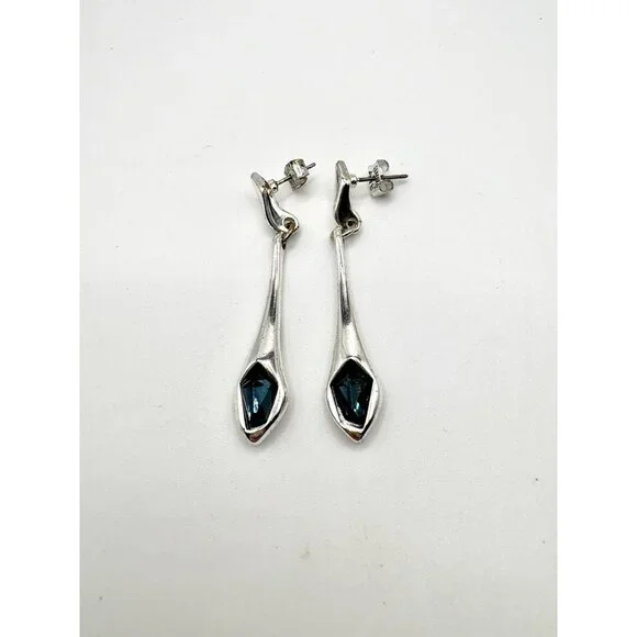 Robert Lee Morris RLM SoHo Silver Tone Drop Earrings Blue Stone - Picture 3 of 5
